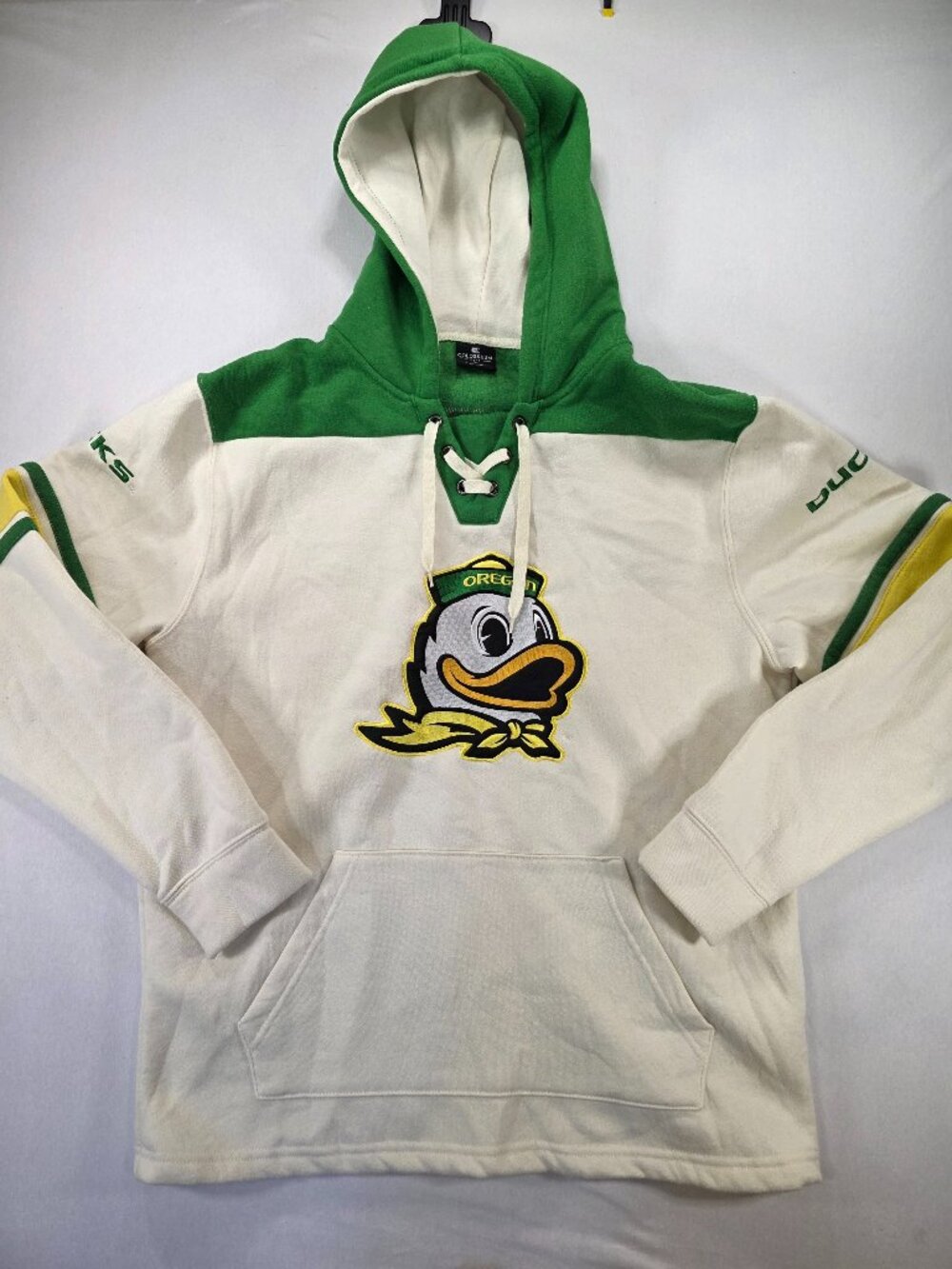 Oregon Ducks Mascot Hoodie Green White Men's Size Large Colosseum